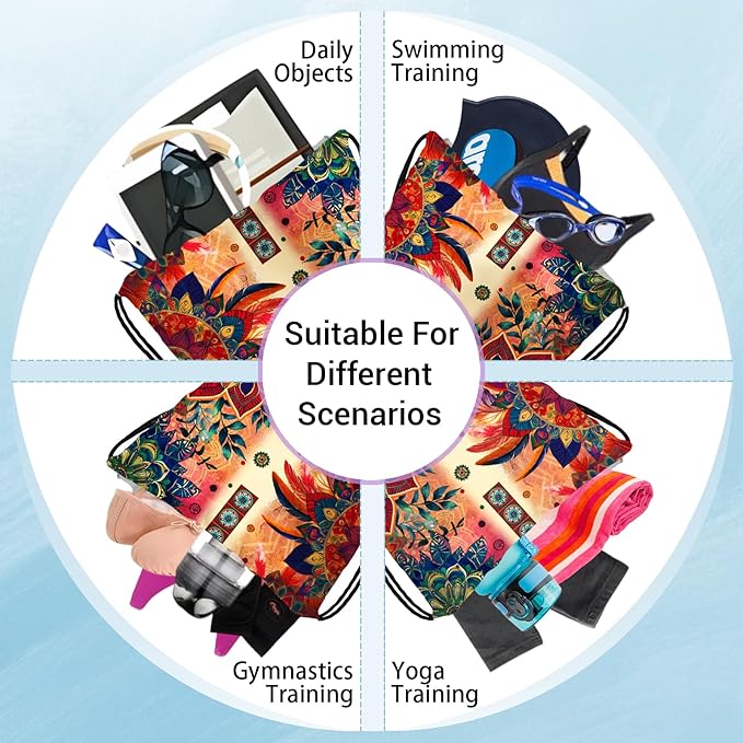 Mandala Flower Gymnastics Grip Bag for Gymnast Red Lightweight Athlete String Bag for Women