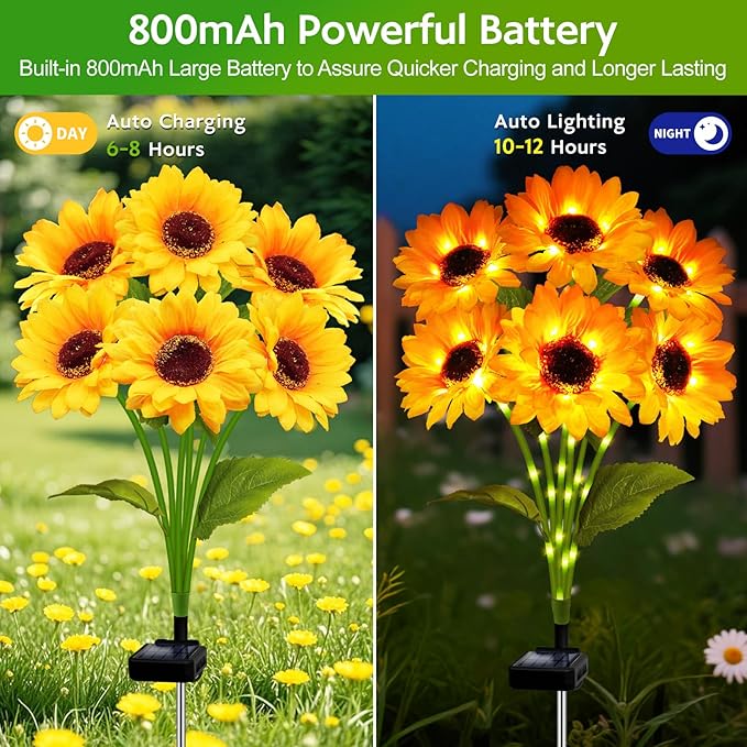 Solar Garden Lights Outdoor, 6 Pack Solar Sunflower Lights with 36 Head 3.4 Inch Flowers, Waterproof Flowers Light Fall Decor Auto ON/Off for Garden Yard Patio Backyard, Gifts for Mom Women
