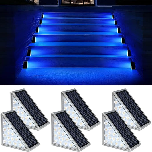 6 Pack Solar Stair Lights, Outdoor Step Lights with Waterproof IP67, Blue Color LED Solar Light for Outside Light Decor for Stair, Deck, Front Step, Front Porch, Patio and Backyard