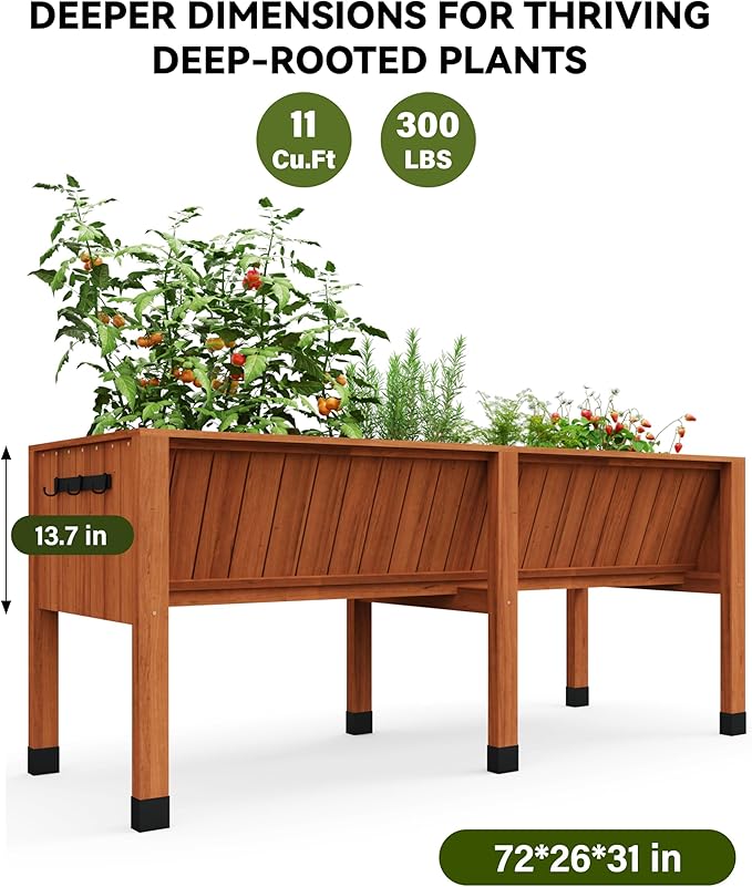 Raised Garden Bed 6 x 2 x 2.5FT, Raised Garden Beds Outdoor with 6 Legs, Detachable Liner, Wooden Raised Planter Box for Backyard, Patio, Balcony