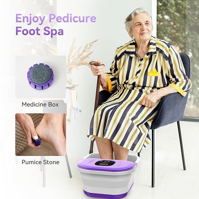 Foot Spa Bath Massager with Heat, Collapsible Foot Massager Spa Soaking Tub with Bubble, Pedicure Foot Spa for Relaxation, Gifts(Purple)