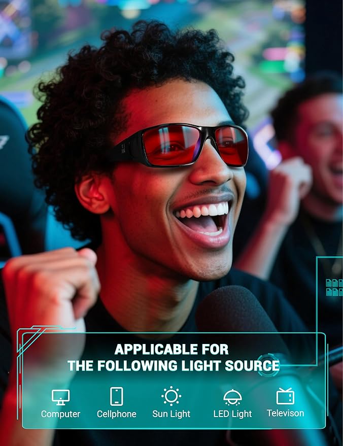 TIJN Sonia Sleep Glasses for Blue & Green Light Blocking,Red Lens with Dual AR Coating,Wraparound Frame for Gaming Screen