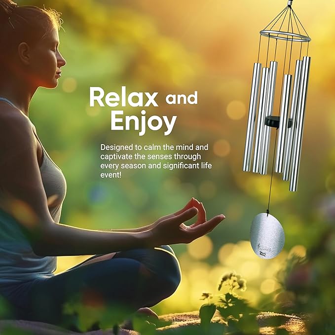 Nature’s Melody Aureole Tunes Wind Chimes – Outdoor Windchime with 6 Tubes Tuned to C Pentatonic Scale, 100% Rustproof Aluminum, Powder Finish & S Hook Hanger for Sympathy, Memorial Gift or Zen Garden