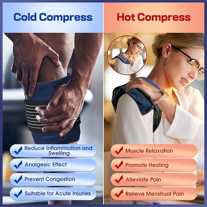 Ice Packs for Injuries Reusable, 4 Pack Hot and Cold Gel Packs and 2 Pack Adjustable Flexible Gel Wraps for Back Shoulders Arms Knees and Legs Injury Recovery, Alleviate Joint and Muscle Pain Relief