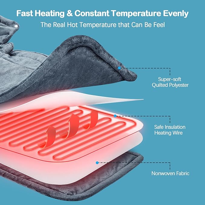 NIUONSIX Heating Pad for Neck and Shoulder Birthday Christmas Gifts for Women Men Mom Dad Weighted Heated Pad for Pain Relief 6 Heat Settings 2H Countdown