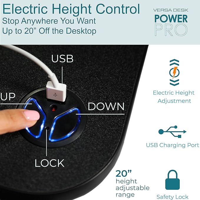 VERSADESK® PowerPro™ 40” x 24” Standing Desk Converter | 40 inch Electric Height Adjustable Sit to Stand Desk Riser w/ Keyboard Tray & USB Hub - Ergonomic Workstation for Home & Office, Black