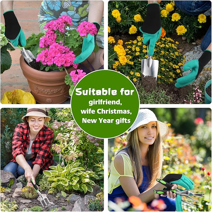 JMOO Garden Tools, 8-Piece Garden Tool Set with Non-Slip Ergonomic Handles, Lightweight Aluminum Alloy Rust-Proof Durable Gardening Hand Tools, Ideal Gardening Tools Gifts for Women and Men