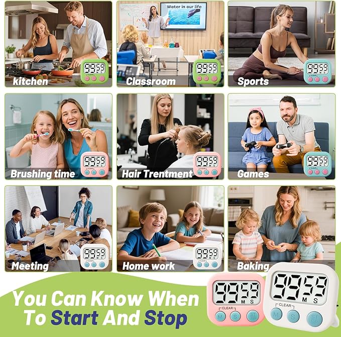 24 Pcs Digital Timer for Kids, Magnetic Countdown Kitchen Timer, Upgrade Loud Alarm Timers for Cooking, Kitchen, Exercise, Work, Study, Classroom, Outdoor Activities, Battery not Including