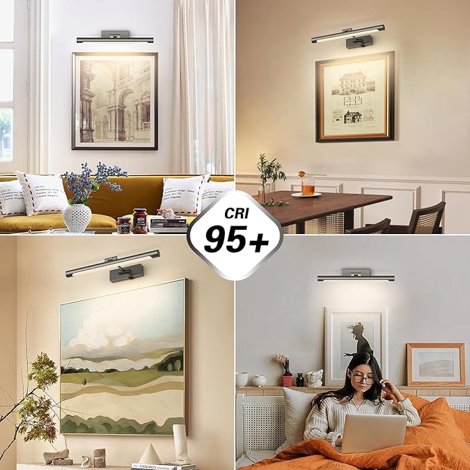 Joosenhouse Battery Operated Picture Light Rechargeable Gallery Light with Remote Control Dimmable and Timer Off Adjustable Swing Arm Brushed Grey 16.53in Wireless Wall Lights for Picture Display