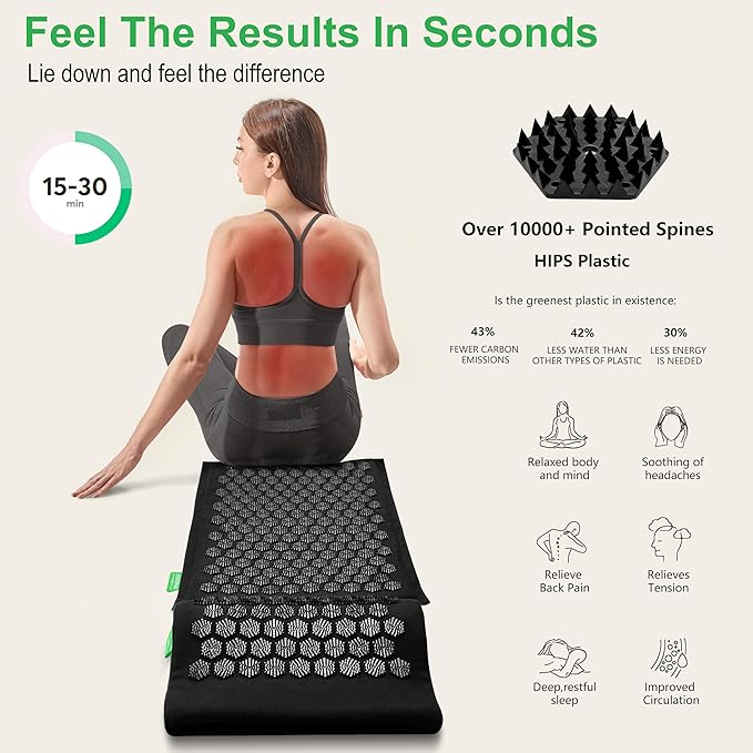 Premium Acupressure Mat and Pillow Set - Natural Eco-Friendly Linen & Coconut Fiber,Ergonomic Design,Relieves Stress & Tension,with Carrying Bag,Full Body Pro Set