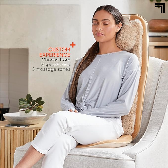 Sharper Image® Realtouch Cushion Luxe - Cordless Shiatsu Massaging Chair Pad| Heated Seat Topper & Remote Control| Heat & Vibration|Ultra-Soft Padding| Wireless Full Body Back & Shoulder Massager Gift