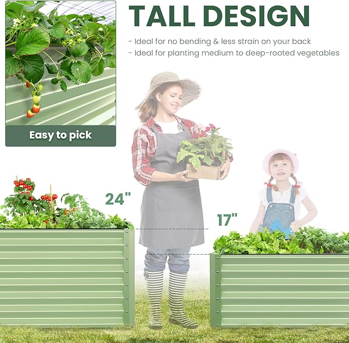 Galvanized Raised Garden Bed Box Outdoor 17" Tall Raised Garden Beds Outdoor Garden Planter Outdoor Garden Boxes Outdoor Raised Metal Raised Garden Beds for Vegetables 96"X48"X17", Mint Green