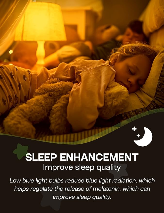 Sleep Light Bulb 100 Watt Equivalent 13W, Blue Light Blocking, 1800K Amber Color Light Bulbs, A19 Warm Light Bulb for Healthy Sleep and Baby Nursery Kids Bedroom, 2 Pack