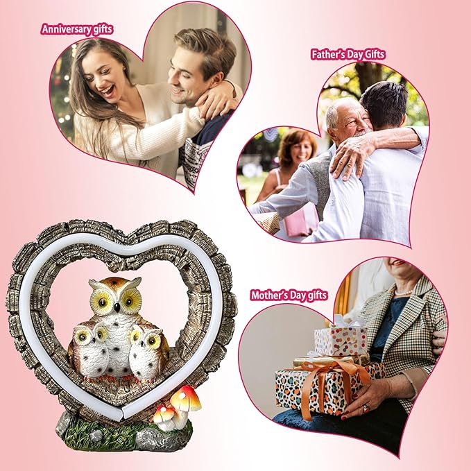 Solar Owl Garden Statue, Outdoor Waterproof Handmade Resin Statue,Garden Sculpture with Solar LED Lights, Warm Owl Statue Decoration, Suitable for Roads, Yards, lawns (Warm Owl Family)