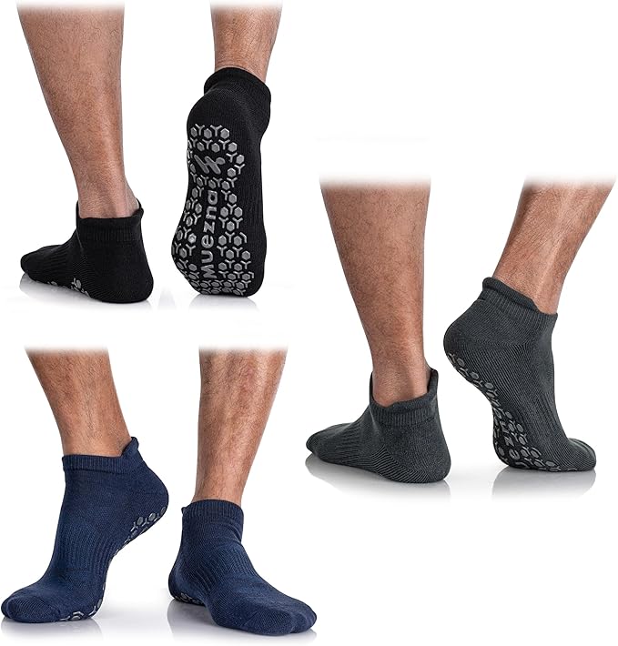 Muezna Men's Non-Slip Yoga Socks, Anti-Skid Pilates, Barre, Bikram Fitness Hospital Slipper Socks with Grips