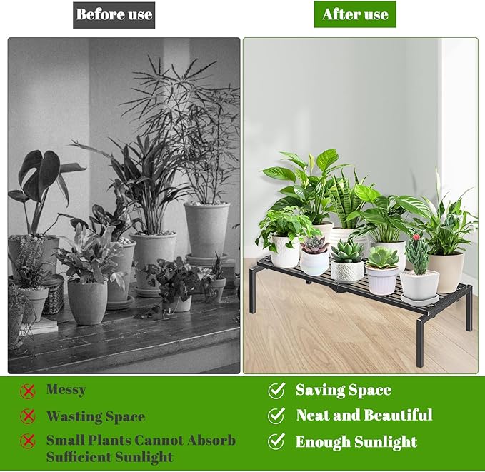 1 Tier Metal Plant Stand Indoor Outdoor, Potted Multiple Flower Pot Holder Rack Plant Shelf, Heavy Duty Planter Display Shelving for Patio Balcony Garden Living Room Decorative (Black)