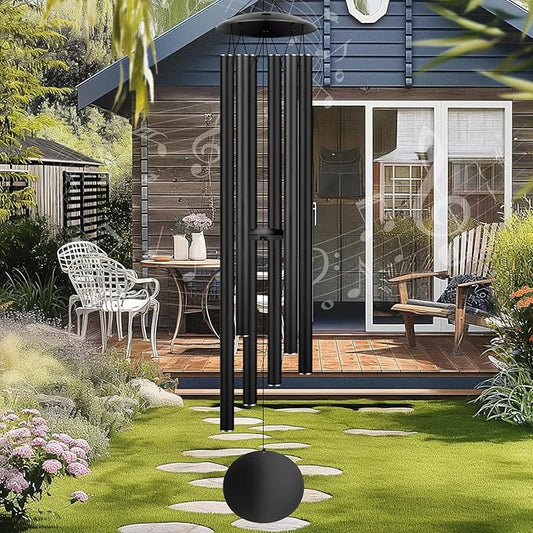 66" Large Wind Chimes for Outside Deep Tone with 6 Heavy ⌀ 1.2" Tubes - Soothing Windchimes Outdoors for Garden Patio Hanging Decor, Memorial Sympathy Gifts for Loss of Loved One (Black, 66")