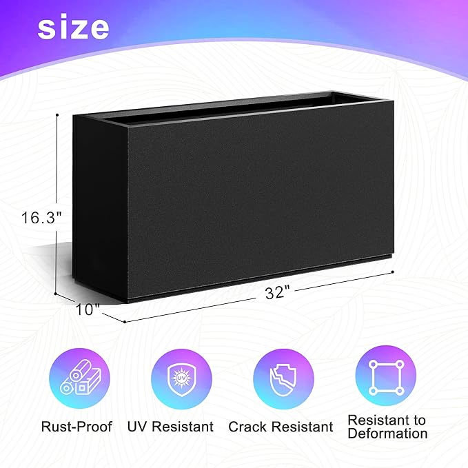 Tall Metal Planter, 10" W×16.3" H Large Rectangular Planter Box for Outdoor or Indoor, All-Weather Durable Plant Box with Drainage Holes & Removable Shelf for Patio, Porch, Garden, Trees, Flowers