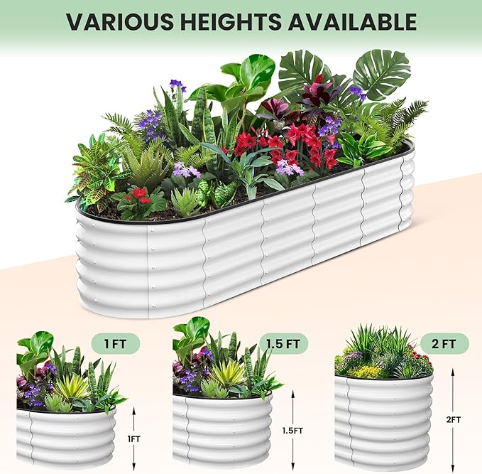 Galvanized Raised Garden Bed, 8x2x1.5Ft Metal Planter Box Outdoor, Oval Open-Ended Base Planter Raised Boxes for Vegetables Flower Herb,Beige