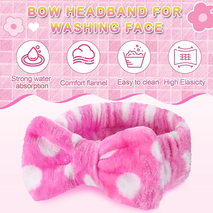 50 Pcs Pink Spa Headband Bulk Spa Sleepover Party Supplies for Washing Face with Removable Bow Makeup Elastic Bowknot Headband for Women Gifts Skincare Microfiber Hairband(Fresh Style)