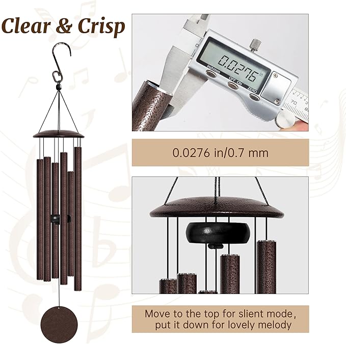 32" Wind Chimes for Outside with Clear & Crisp Sound, Coolest Metal Windchimes Outdoors with Pine Wood Striker, Unique Gift for Mom, Garden Decoration(Frosted Brown)