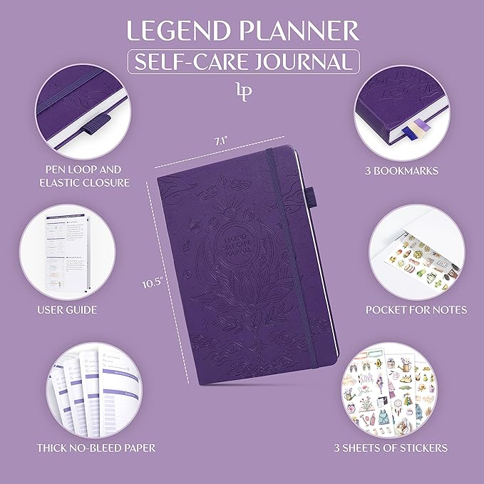 Legend Self-Care Journal – Guided Daily Reflection Journal to Support Mental & Physical Health – Daily Mood, Meditation & Personal Development Notebook – 7.1x10.5”, Lasts 3 Months (Purple)