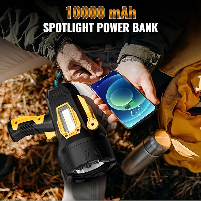 Rechargeable Spotlight, 990000 Lumens Super Bright Led Spotlights Flashlight with Cob Light & Foldable Tripod, 10000ɱAh Spot Lights Long Runtime, Handheld Spotlight for Hunting Boating Outdoor