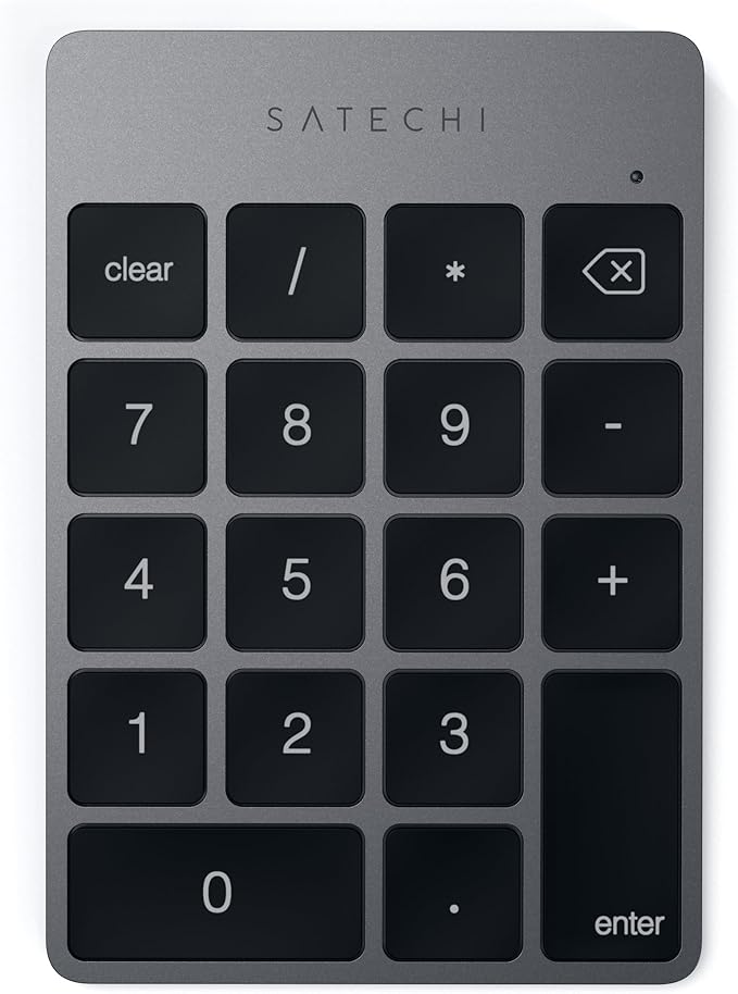 Satechi Slim Aluminum Bluetooth Keypad, Wireless Number Pad with 18 Keys, Micro USB Rechargeable Numpad, External Number Pad for MacBook Air/Pro M4, iPad Air/Pro M4/M3, iMac, PC - Space Gray