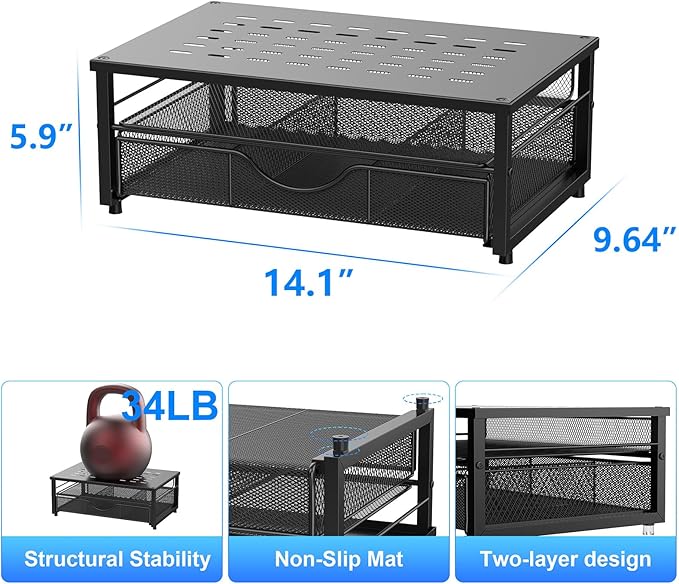 gianotter Computer Monitor Stand Riser, Desk Organizers and Accessories with Drawer, Office Desk Accessories & Workspace Desktop Organizers Storage for Printer Stand (Black)