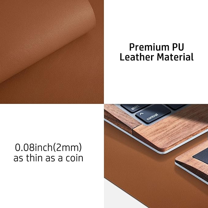Aothia Leather Desk Pad Protector, Mouse Pad, Office Desk Mat, Non-Slip PU Leather Desk Blotter, Laptop Desk Pad, Waterproof Desk Writing Pad for Office and Home (Brown,36" x 17")
