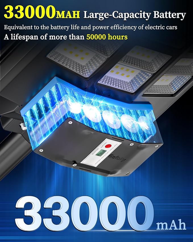 Gefolly SL-7000W Solar Street Light Outdoor 700000LM Wide Angle Commercial Parking Lot Lights Dusk to Dawn 6500K Flood Security Light IP67 Lamp for Basketball Court, Yard