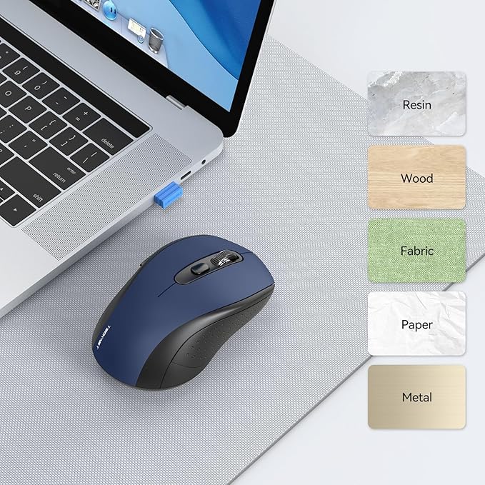 TECKNET Bluetooth Mouse, 4000DPI Wireless Mice for Laptop 2-in-1(BT 5.0/3.0+2.4Ghz) Computer Mouse with USB Receiver for Mac (USB-A+Bluetooth, Blue)