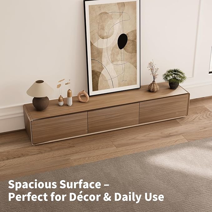 TV Stand for 75 Inch TV, Entertainment Center with 4 Hidden Storage Cabinets, Modern Media TV Console Table for Living Room and Bedroom, Walnut Finish