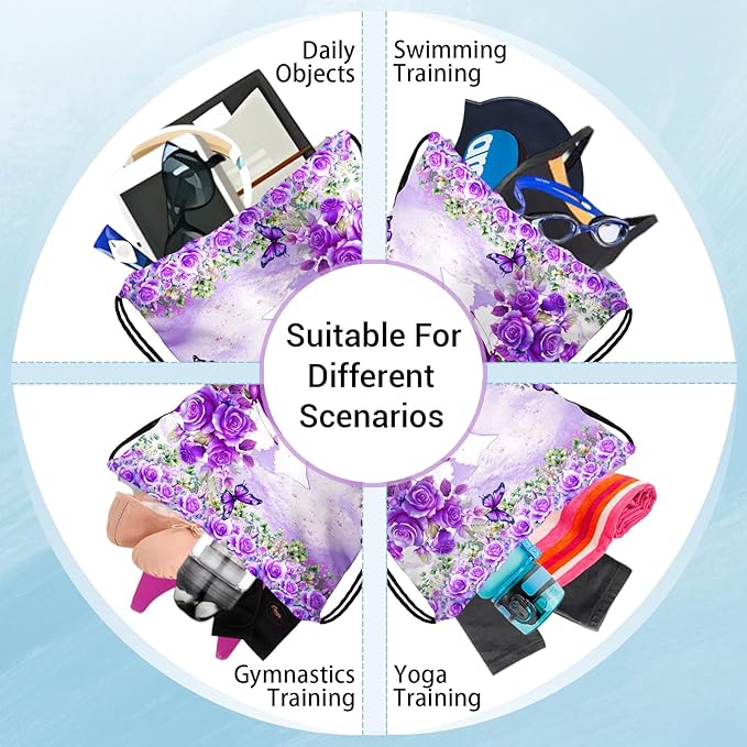 Rose Flower Butterfly Grip Bag for Gymnast Adjustable Women Sports Gymnastics Drawstring Bag