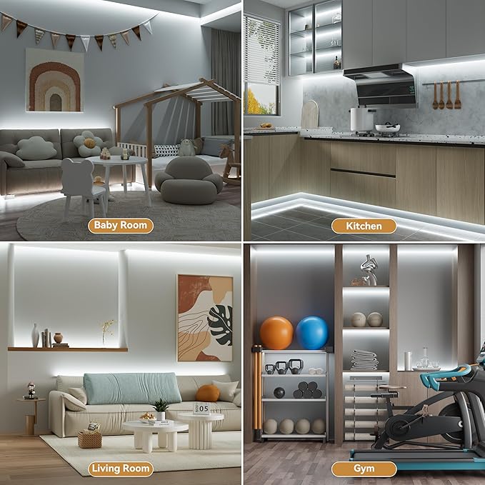 PAUTIX COB LED Strip Light Daylight White 6000K 16.4ft UL Listed CRI93+ Super Bright Dimmable 24V Flexible LED Tape Lights with RF Remote,for Cabinets Bedroom Mirror TV Office Decor DIY Lighting