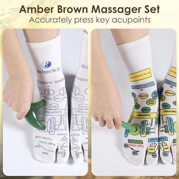 Reflexology Socks Set with Tools, 2 Pairs Chiro Acupressure Acupuncture Trigger Point Foot Pain Relief Remedy Acupoint Massage Birthday Gifts for Men B