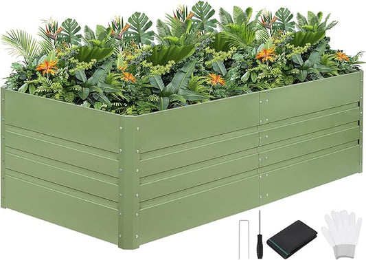 G GOOD GAIN 6x3x1.8ft Raised Garden Bed - Metal Planter Box Outdoor with Weed Barrier Fabric | Deep Root Raised Beds for Gardening Vegetables Flowers Herb Fruits (Olive Green)