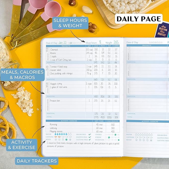 Legend Wellness Planner & Food Journal – Daily Diet & Health Journal with Weight Loss, Measurement & Exercise Trackers – Lifestyle & Nutrition Diary – Lasts 6 Months, A5 size – Periwinkle