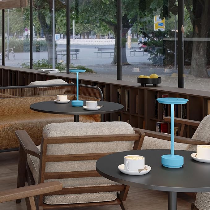 Rechargeable Cordless Table Lamps, Portable 5000mAh Outdoor Table Light, 3 Color Stepless Dimming LED Table Lamp with Memory Function, for Home/Dinner/Patio/Restaurant.(Blue)