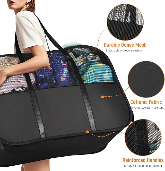 Collapsible Laundry Baskets with 3 Compartment, 150L Tear-proof Pop Up Hamper, Foldable Laundry Basket with Tote Handles, Dirty Clothes Hamper for Laundry, Bedroom, Bathroom, Dorm Black