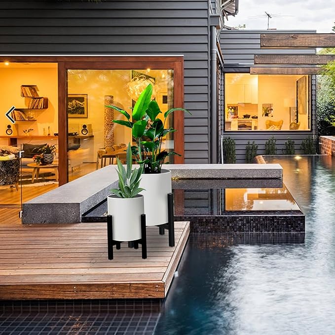 Plant Pot with Stands Set of 2, Mid Century Planters for Indoor Plants Modern Decorative Flower Pots for Balcony, Office, Living Room or Garden with Drainage Plug, 12 inch & 10 inch