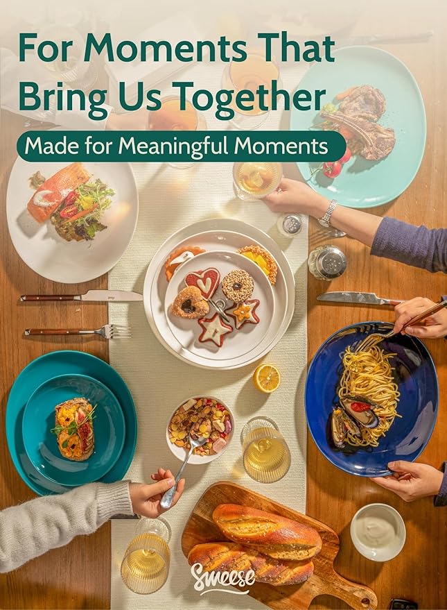 Sweese Porcelain Dessert Plates - 7.8 Inch Salad Plates, Small Appetizer Plates Set of 6 - Dishwasher, Microwave, Oven Safe - Azure Dreamscape Color