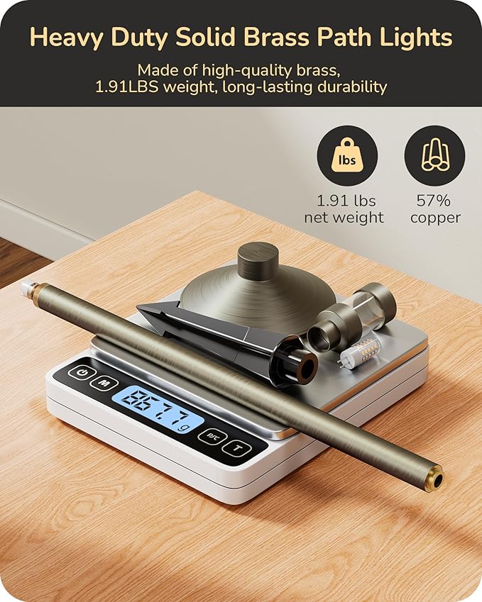 EDISHINE Solid Brass Low Voltage Pathway Lights Wired, 22" Tall 6" Shade with G4 Bulb, 12V 350LM 3000K Heavy Duty LED Landscape Lighting, Waterproof Outdoor Landscape Path Light with Large Stake 4Pack