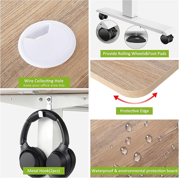 farexon Electric Standing Desk Adjustable Height,63x24 Inches Stand Up Desk, Ergonomically Curved Desktop with Outlet, Lockable Casters,27.''-46'' Lifting Range Home Office Computer Desk(Oak Gray)