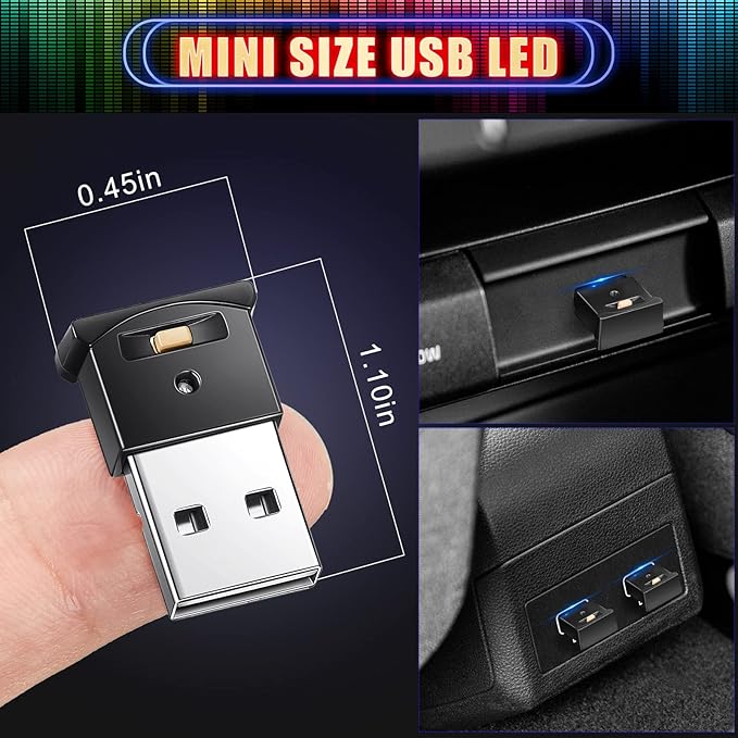 Frienda 6 Pieces Mini USB LED Light, Car LED Interior Lighting 5v Smart USB Atmosphere Light, Laptop Keyboard Office Decoration Night Lamp, Adjustable Brightness, 8 Colors