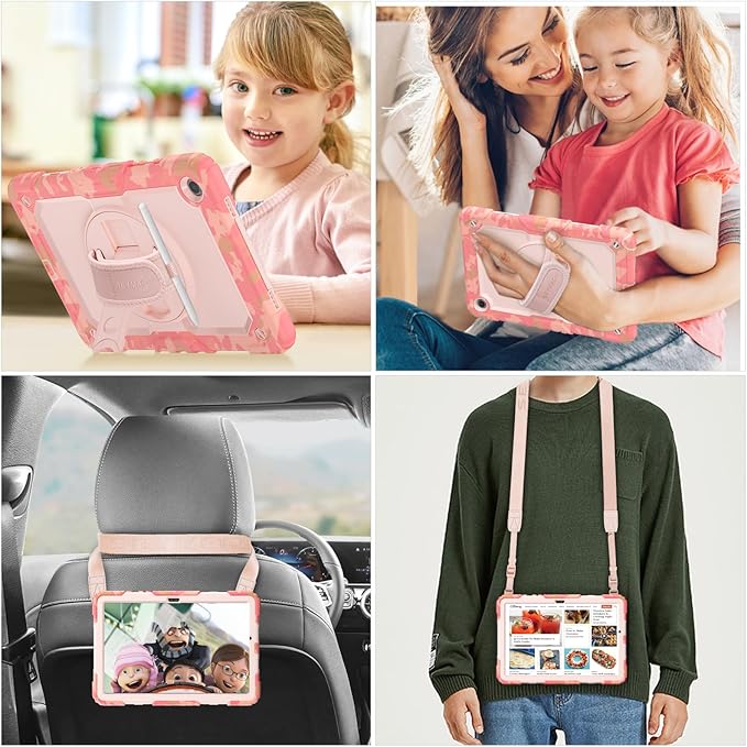 SEYMAC stock Case for Samsung Galaxy Tab A9+ Plus 11'', Full-Body Drop Protection Case with Screen Protector Pencil Holder [360° Rotating Hand Strap] &Stand, Pink Camo