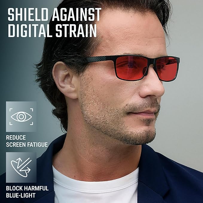 Carbon Blue Light Blocking Glasses Men for Computer, Gaming, Metal Frame Green Light Protection Night Driving Glasses for Man