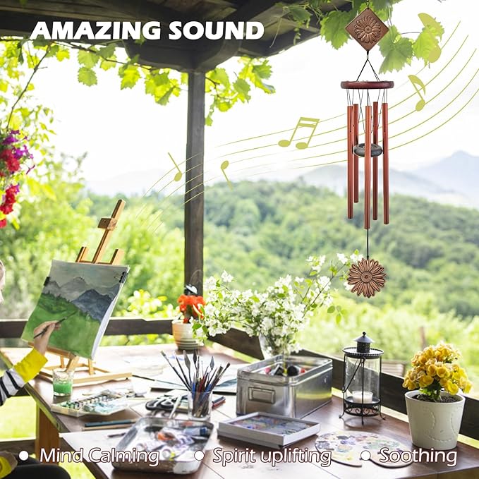 Daisy Wind Chime for Outside,29 "Memorial Outdoor Wind Chimes Sunflower Gifts for Women/Mother/Father/Christmas,Unique Windchimes Outdoors Daisy Garden Patio Home Yard Decor(Copper)