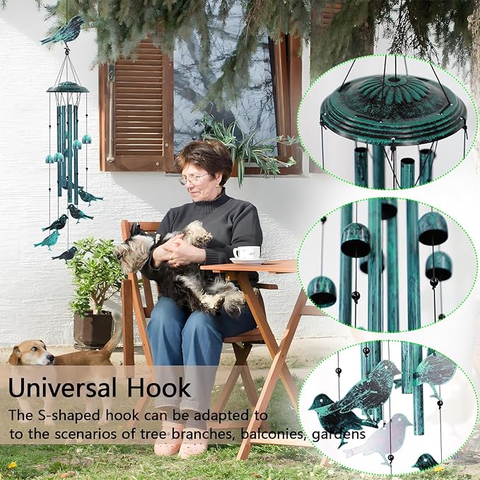 Bird Wind Chimes for Outside Windchimes Outdoors with 6 Wind Bells Hanging Decor for Patio Garden Porch Backyard Birthday Thanksgiving Christmas for Mom Grandma Nana
