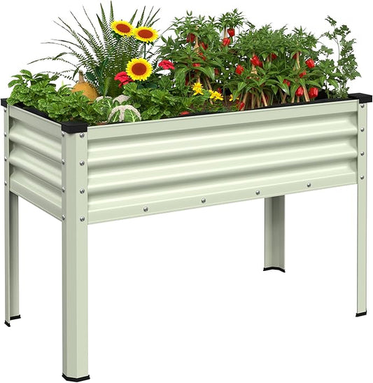 MUPATER 47.8" L x 23.5" W x 31.9" H Galvanized Steel Raised Garden Bed, 507lbs Capacity Large Metal Elevated Raised Planter Box with Legs & Detachable Black Liner for Patio, Balcony, Beige
